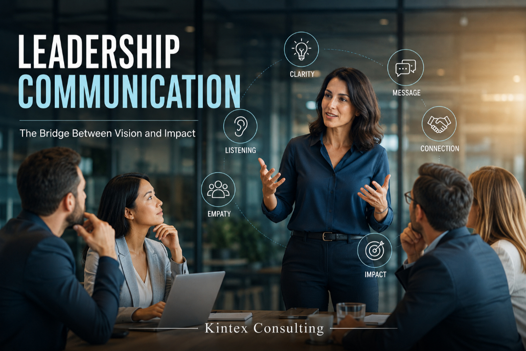 Leader communicating with a diverse team to build clarity, trust, alignment, and organizational performance.